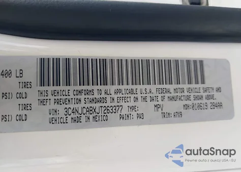 2018 Jeep Compass Sport Fwd z USA, uszkodzony, nr VIN 3C4NJCABXJT263377